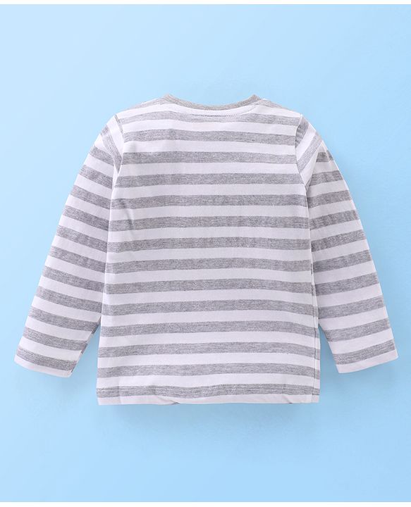 Babyhug Single Jersey Full Sleeves Striped T-Shirt & Lounge Pant Set Cub Print - Grey & Maroon Wine