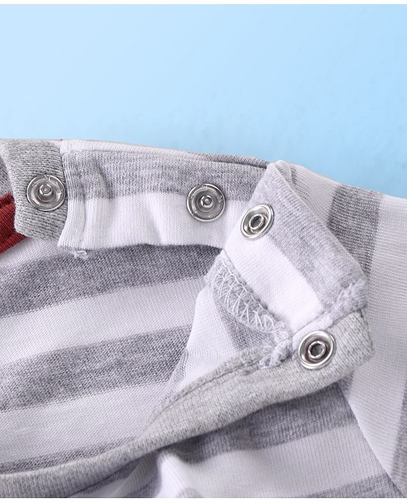 Babyhug Single Jersey Full Sleeves Striped T-Shirt & Lounge Pant Set Cub Print - Grey & Maroon Wine
