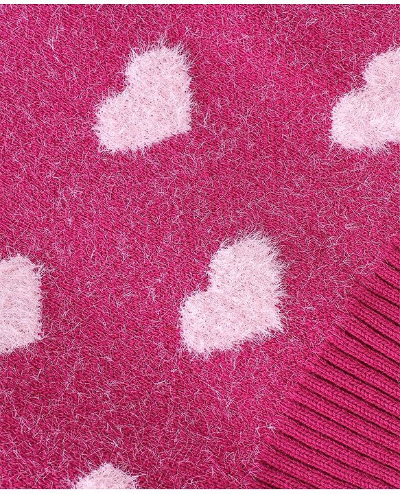 Babyhug Knit Full Sleeves Sweater with Heart Design - Fuchsia