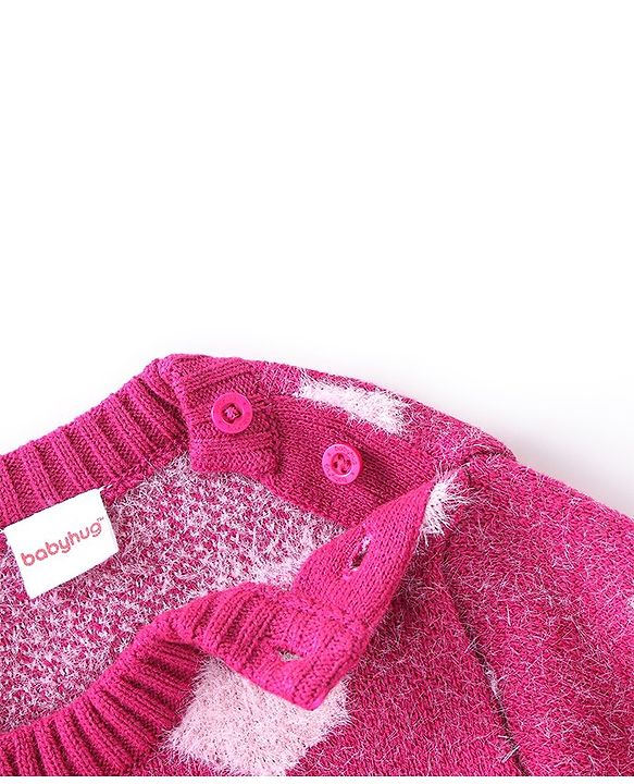 Babyhug Knit Full Sleeves Sweater with Heart Design - Fuchsia