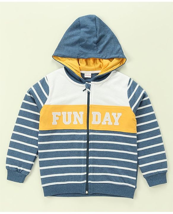 Babyhug 100% Cotton Full Sleeves Hooded T-Shirt & Lounge Pants With Text Embroidery - White & Blue