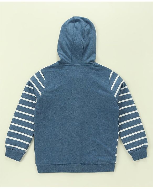 Babyhug 100% Cotton Full Sleeves Hooded T-Shirt & Lounge Pants With Text Embroidery - White & Blue
