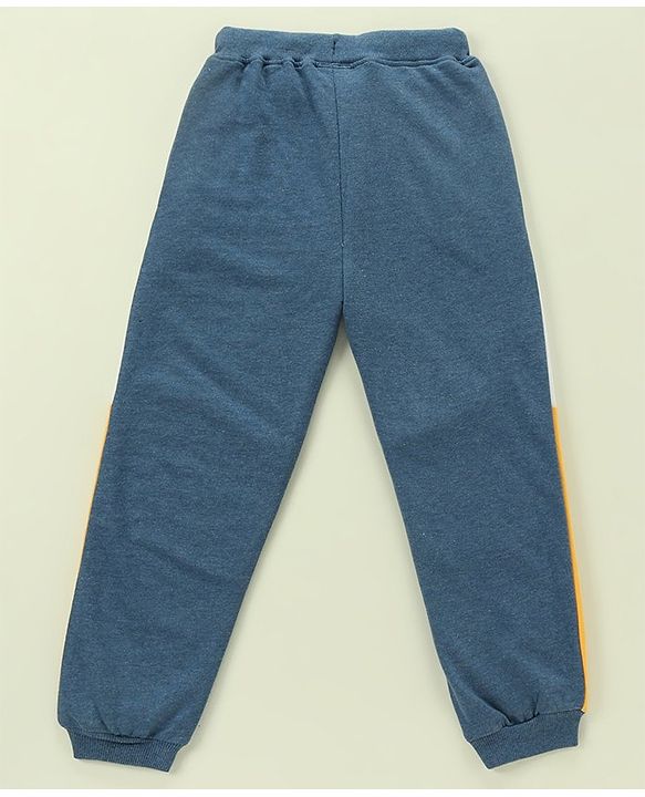 Babyhug 100% Cotton Full Sleeves Hooded T-Shirt & Lounge Pants With Text Embroidery - White & Blue