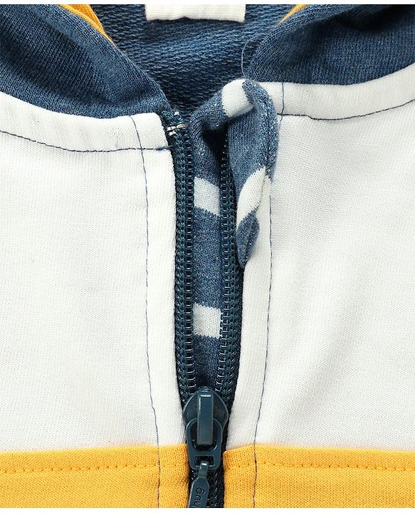 Babyhug 100% Cotton Full Sleeves Hooded T-Shirt & Lounge Pants With Text Embroidery - White & Blue