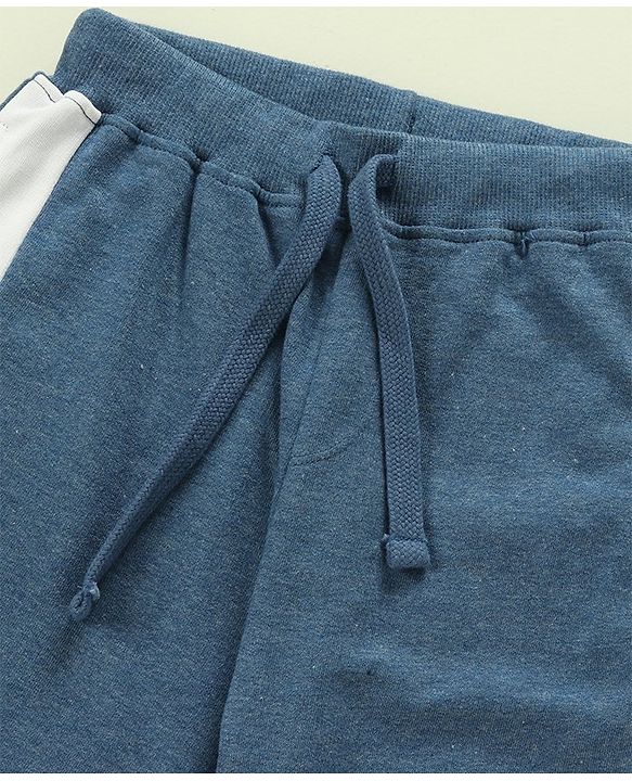 Babyhug 100% Cotton Full Sleeves Hooded T-Shirt & Lounge Pants With Text Embroidery - White & Blue