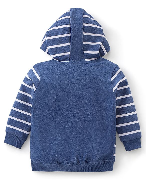 Babyhug 100% Cotton Full Sleeves Hooded T-Shirt & Lounge Pants With Text Embroidery - White & Blue