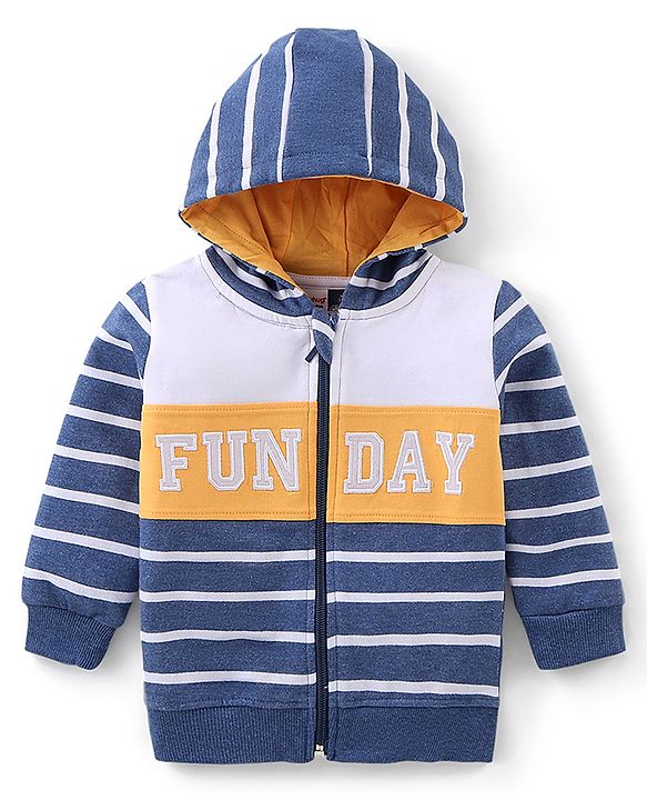 Babyhug 100% Cotton Full Sleeves Hooded T-Shirt & Lounge Pants With Text Embroidery - White & Blue