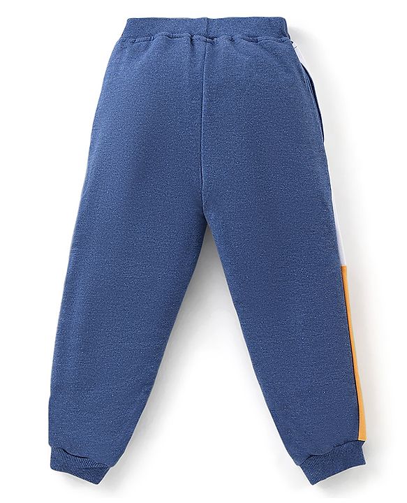 Babyhug 100% Cotton Full Sleeves Hooded T-Shirt & Lounge Pants With Text Embroidery - White & Blue