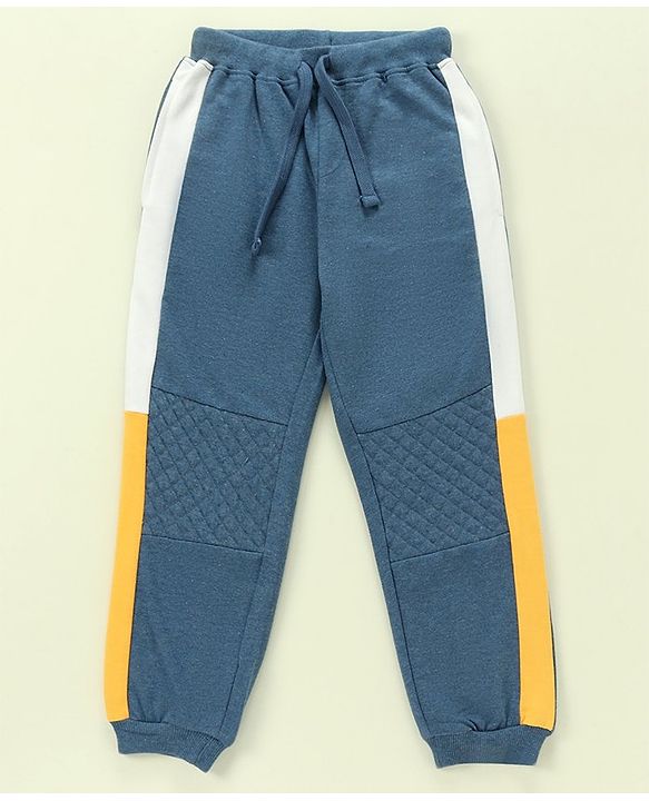 Babyhug 100% Cotton Full Sleeves Hooded T-Shirt & Lounge Pants With Text Embroidery - White & Blue
