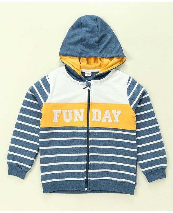 Babyhug 100% Cotton Full Sleeves Hooded T-Shirt & Lounge Pants With Text Embroidery - White & Blue