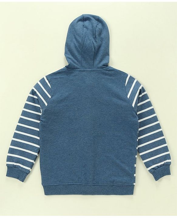 Babyhug 100% Cotton Full Sleeves Hooded T-Shirt & Lounge Pants With Text Embroidery - White & Blue