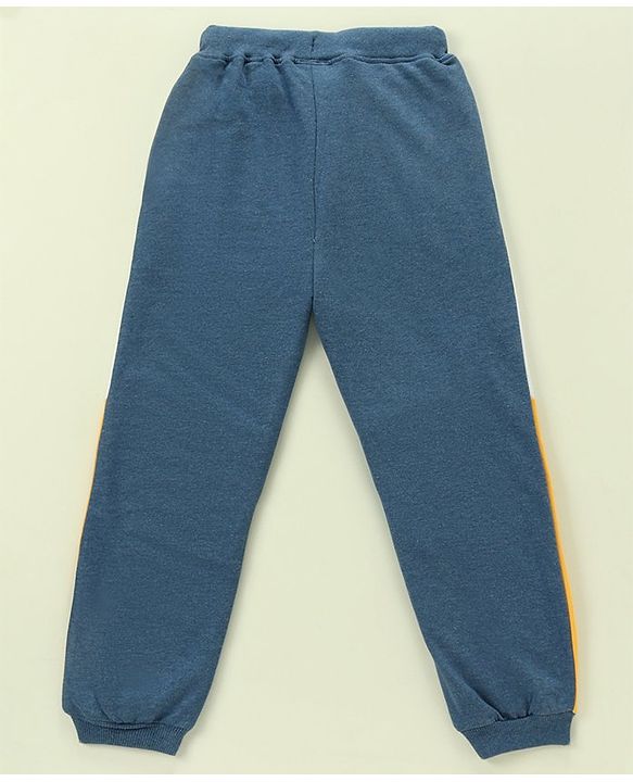 Babyhug 100% Cotton Full Sleeves Hooded T-Shirt & Lounge Pants With Text Embroidery - White & Blue