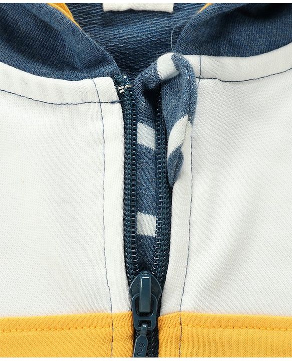 Babyhug 100% Cotton Full Sleeves Hooded T-Shirt & Lounge Pants With Text Embroidery - White & Blue
