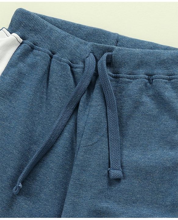 Babyhug 100% Cotton Full Sleeves Hooded T-Shirt & Lounge Pants With Text Embroidery - White & Blue
