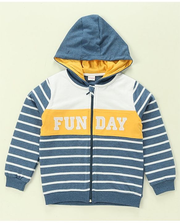 Babyhug 100% Cotton Full Sleeves Hooded T-Shirt & Lounge Pants With Text Embroidery - White & Blue