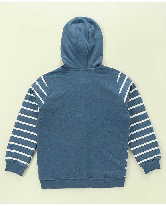 Babyhug 100% Cotton Full Sleeves Hooded T-Shirt & Lounge Pants With Text Embroidery - White & Blue