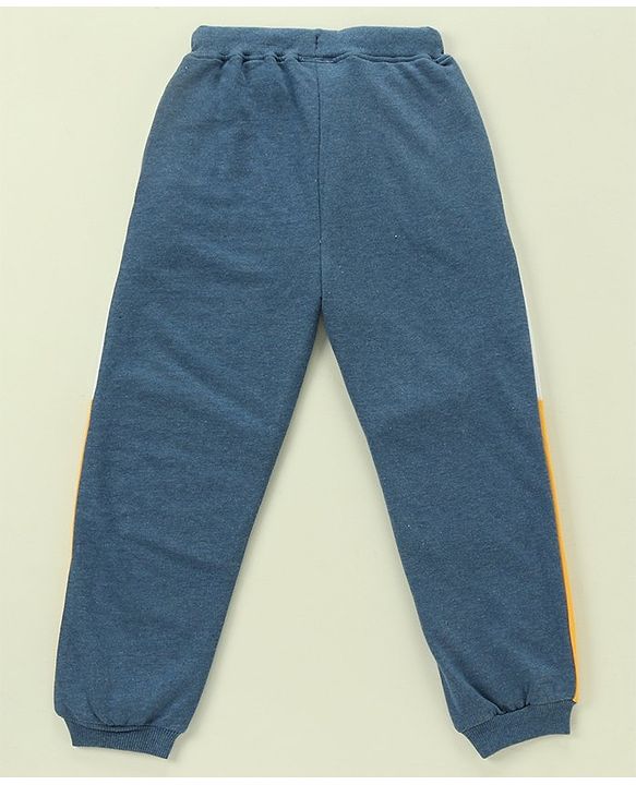 Babyhug 100% Cotton Full Sleeves Hooded T-Shirt & Lounge Pants With Text Embroidery - White & Blue