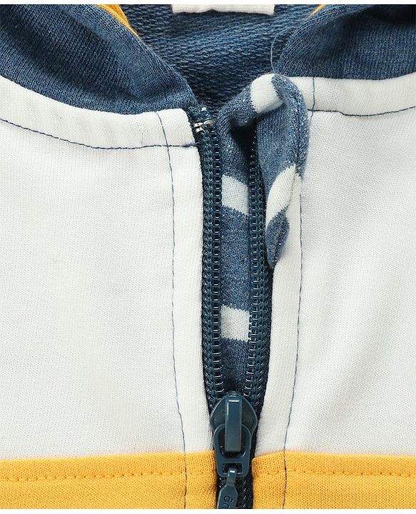 Babyhug 100% Cotton Full Sleeves Hooded T-Shirt & Lounge Pants With Text Embroidery - White & Blue