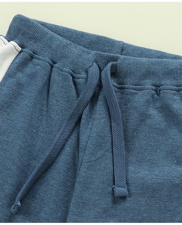 Babyhug 100% Cotton Full Sleeves Hooded T-Shirt & Lounge Pants With Text Embroidery - White & Blue