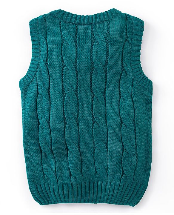 Babyhug Knitted Sleeveless Sweater with Cable Knit Design - Teal