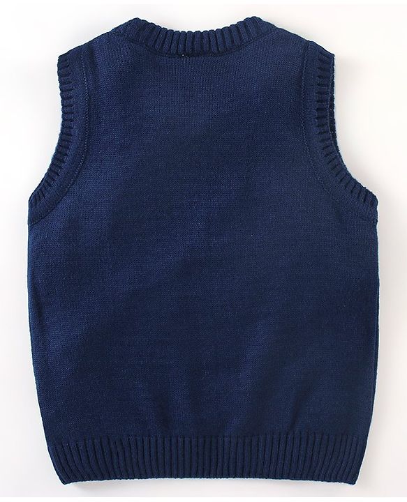 Babyhug Knit Sleeveless Sweater Star Design - Navy Blue
