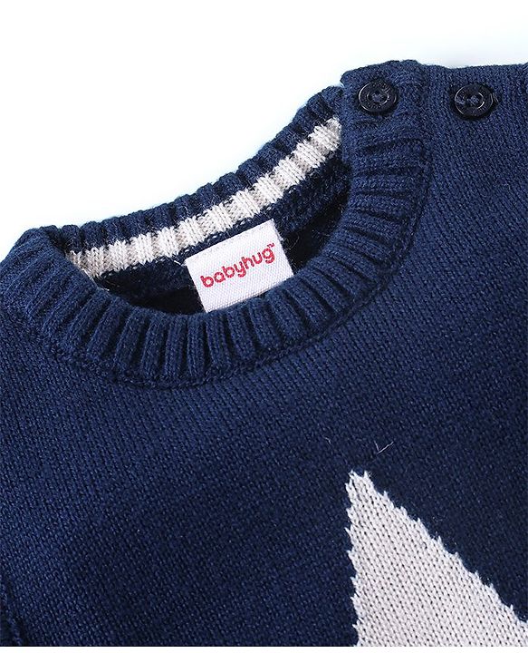 Babyhug Knit Sleeveless Sweater Star Design - Navy Blue