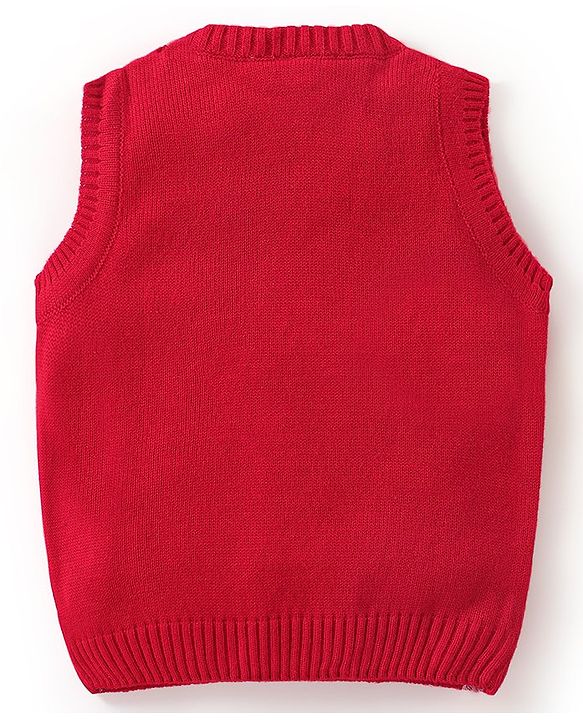 Babyhug Knit Sleeveless Sweater Star Design - Red