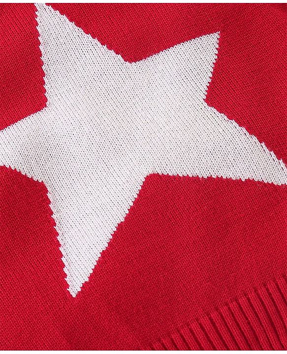 Babyhug Knit Sleeveless Sweater Star Design - Red