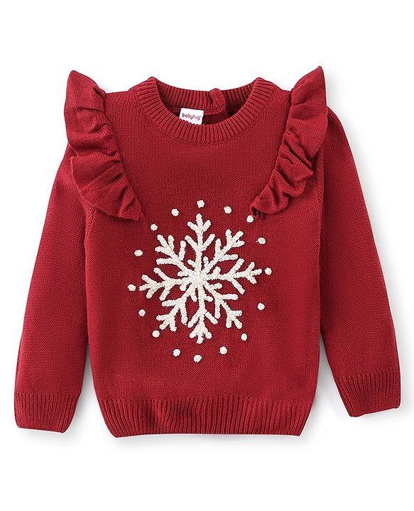 Babyhug Knit Full Sleeves Sweater Slowflake Design - Fushia
