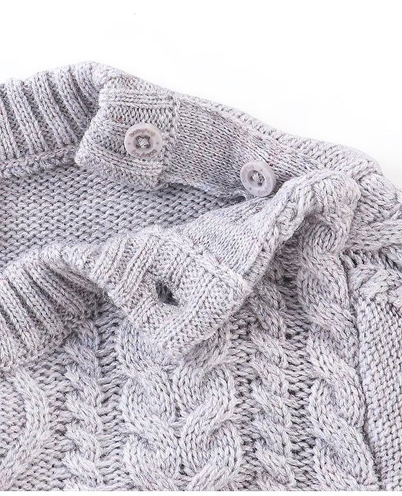 Babyhug Knit Full Sleeves Cable Knit  Sweater With Design - Grey
