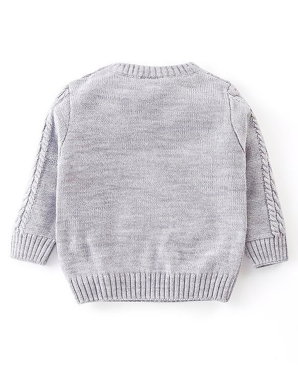 Babyhug Knit Full Sleeves Cable Knit  Sweater With Design - Grey