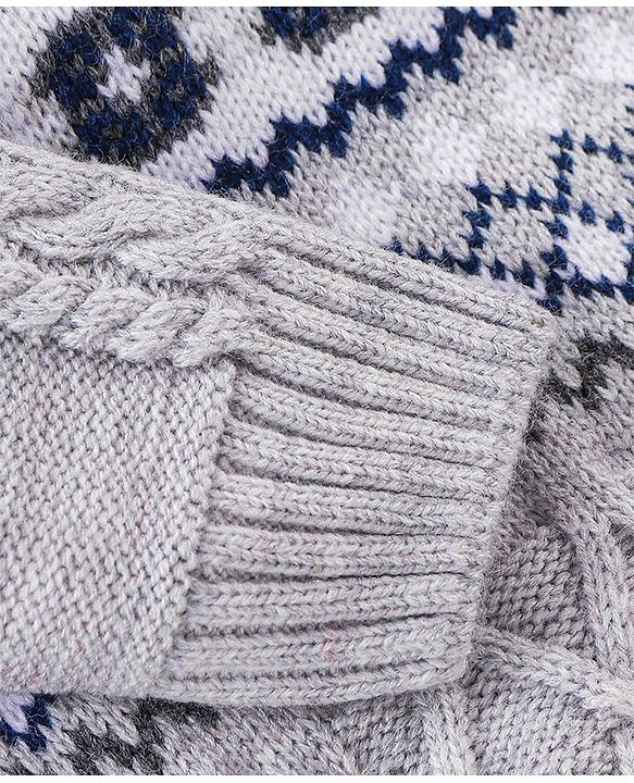 Babyhug Knit Full Sleeves Cable Knit  Sweater With Design - Grey