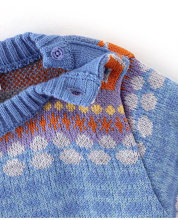 Babyhug Knit Full Sleeves Sweater with House Design - Blue