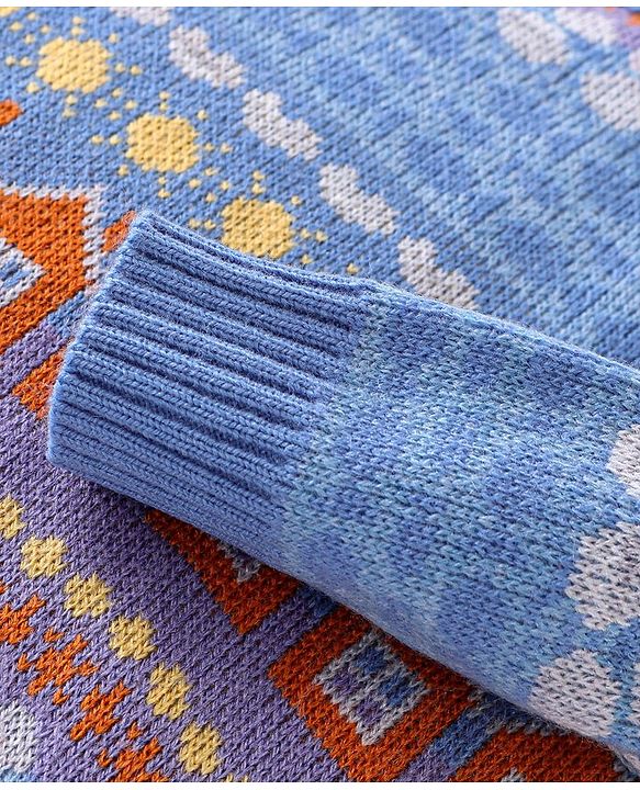 Babyhug Knit Full Sleeves Sweater with House Design - Blue