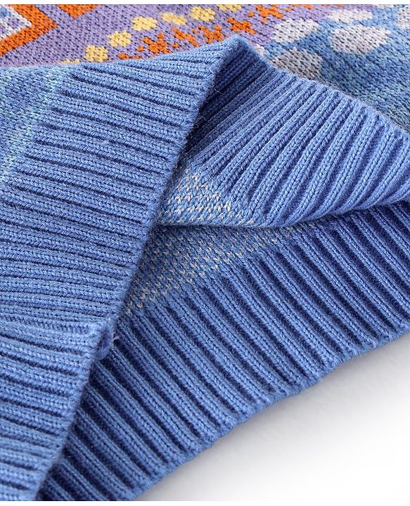 Babyhug Knit Full Sleeves Sweater with House Design - Blue