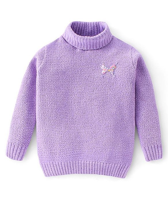 Babyhug Full Sleeves Solid Sweater With Butterfly Badge- Lavender