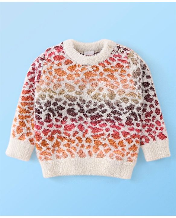 Babyhug Full Sleeves Sweater With Leopard Print - Pink & Peach