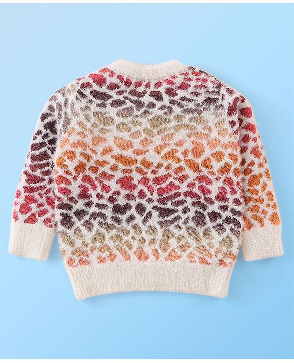 Babyhug Full Sleeves Sweater With Leopard Print - Pink & Peach