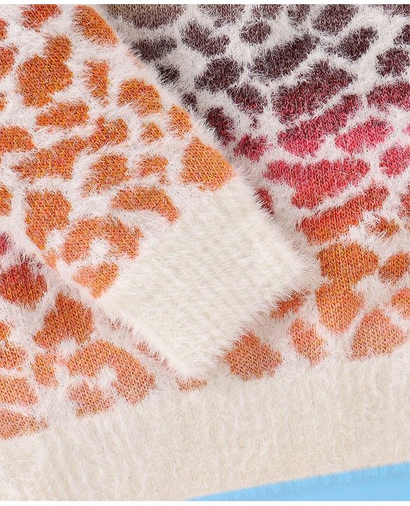 Babyhug Full Sleeves Sweater With Leopard Print - Pink & Peach