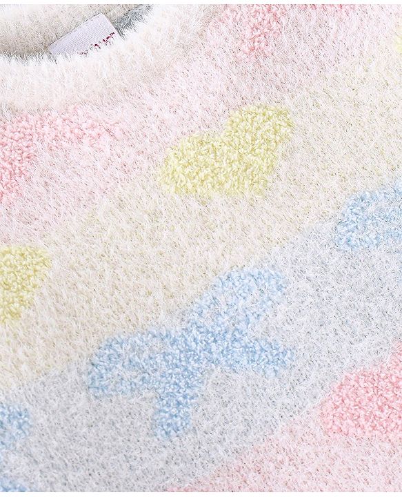Babyhug Full Sleeves Sweater Heart & Bow Design- White Pink & Blue
