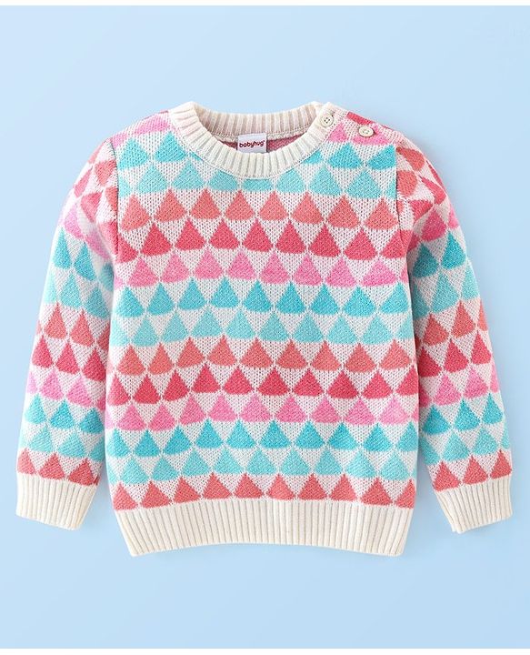 Babyhug Knit Full Sleeves Sweater with Geometric Design - Multicolour