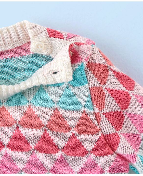 Babyhug Knit Full Sleeves Sweater with Geometric Design - Multicolour