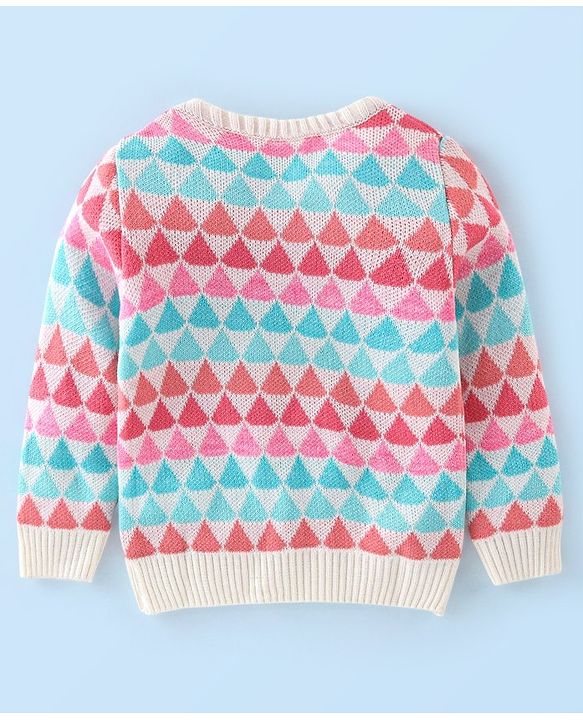 Babyhug Knit Full Sleeves Sweater with Geometric Design - Multicolour