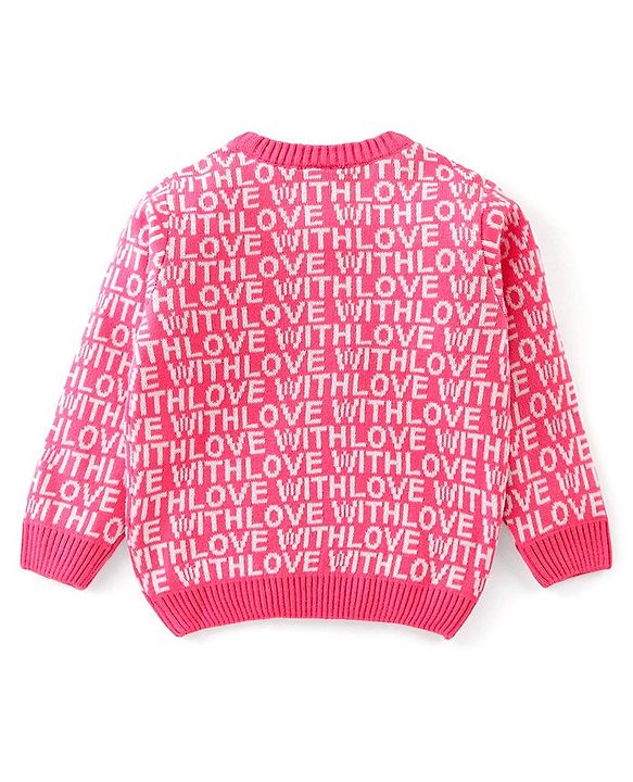 Babyhug Knit Full Sleeves Text Design Pullover - Pink