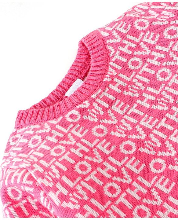 Babyhug Knit Full Sleeves Text Design Pullover - Pink