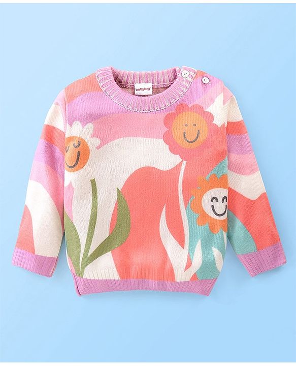 Babyhug Knit Pullover Flower Design - Multicolor