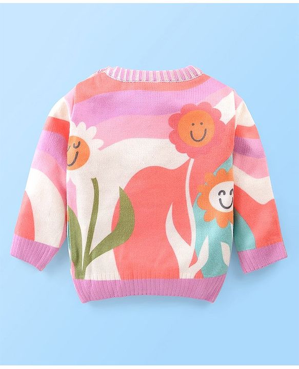 Babyhug Knit Pullover Flower Design - Multicolor