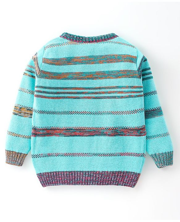 Babyhug Knit Full Sleeves Sweater Striped - Blue