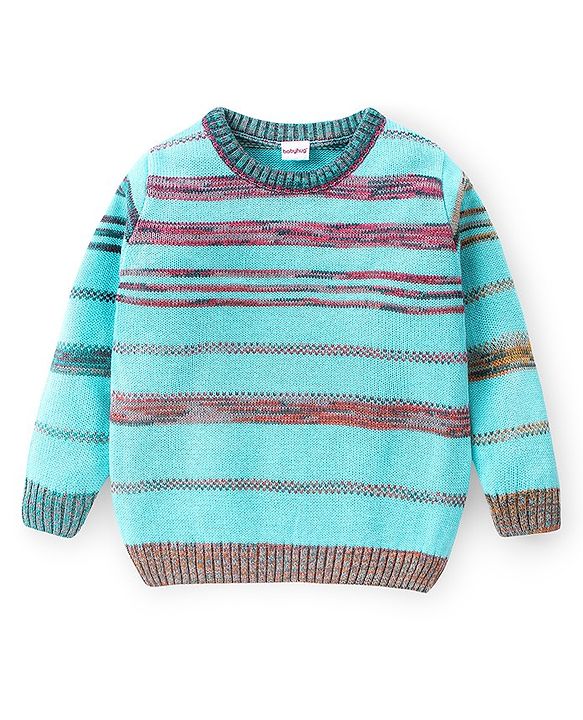Babyhug Knit Full Sleeves Sweater Striped - Blue