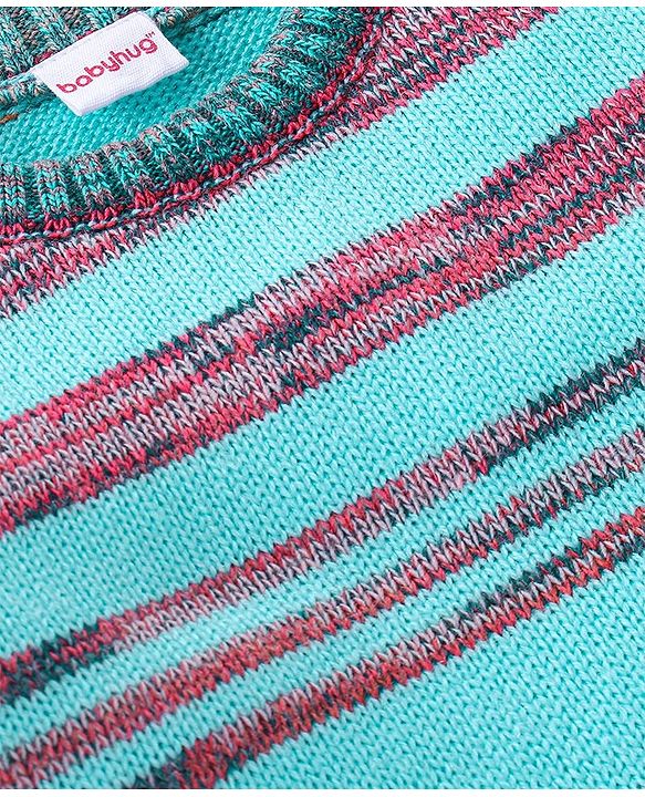 Babyhug Knit Full Sleeves Sweater Striped - Blue